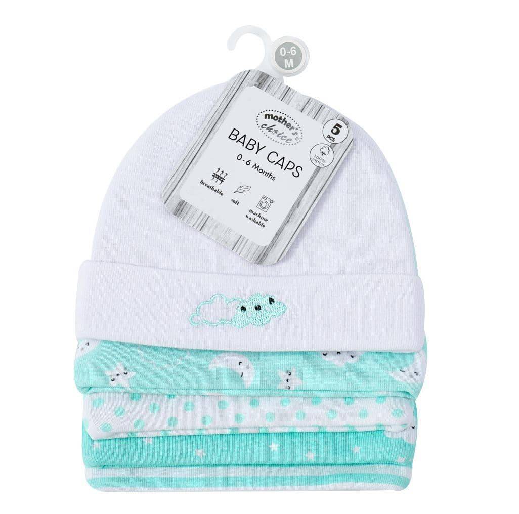 ست کلاه نوزادی 5 عددی آبی و سفید