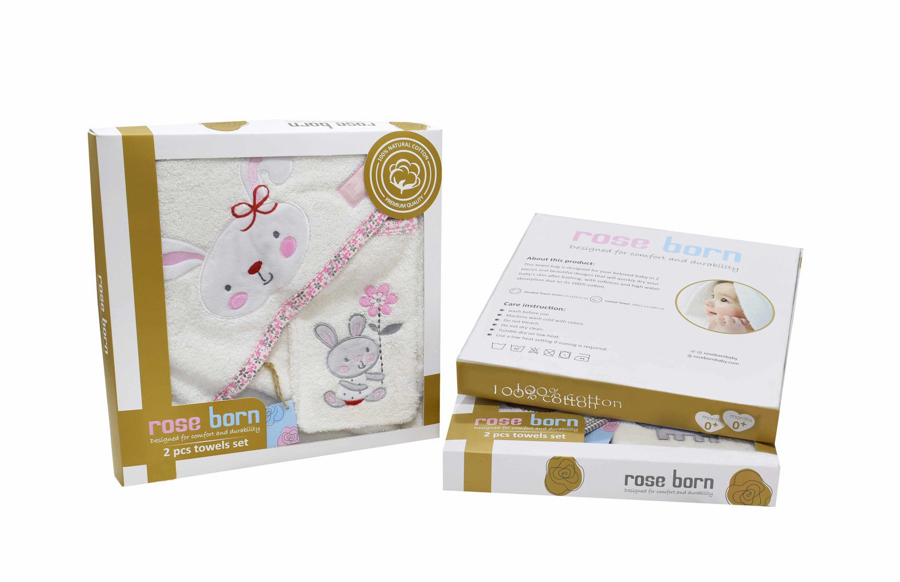 ست حوله دو تکه رز برن طرح little bunny