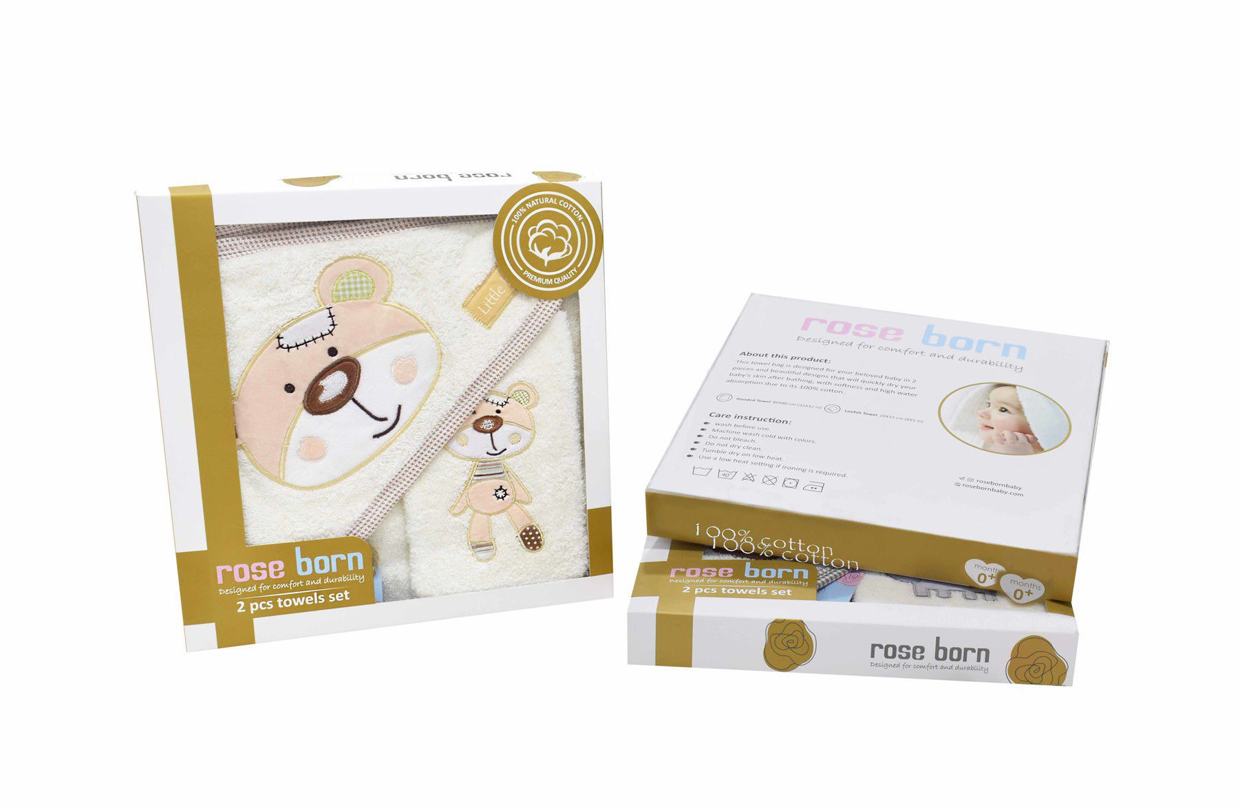 ست حوله دو تکه رز برن طرح little bear