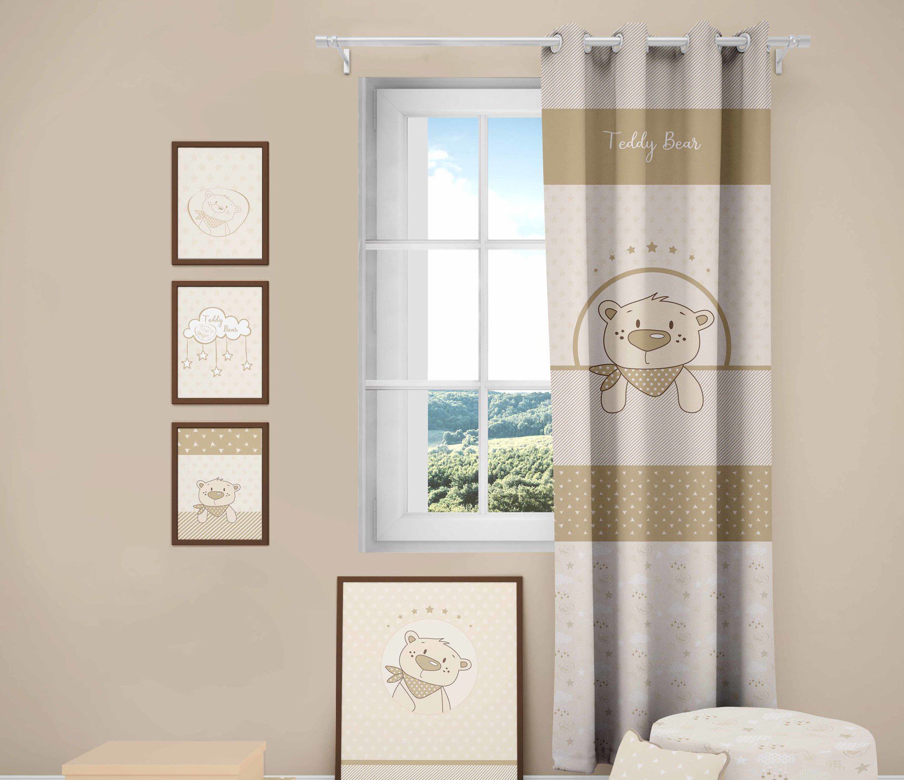 پرده اتاق کودک رزبرن طرح teddy bear