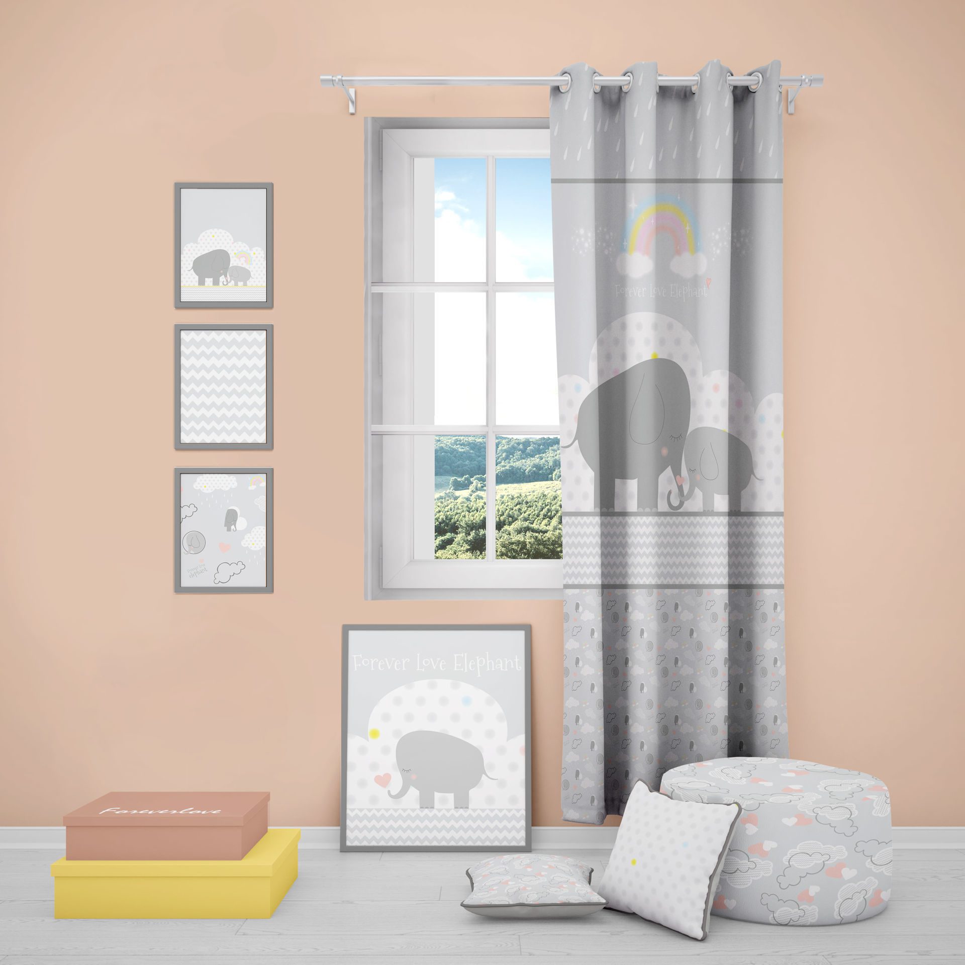 پرده اتاق کودک رز برن طرح forever love