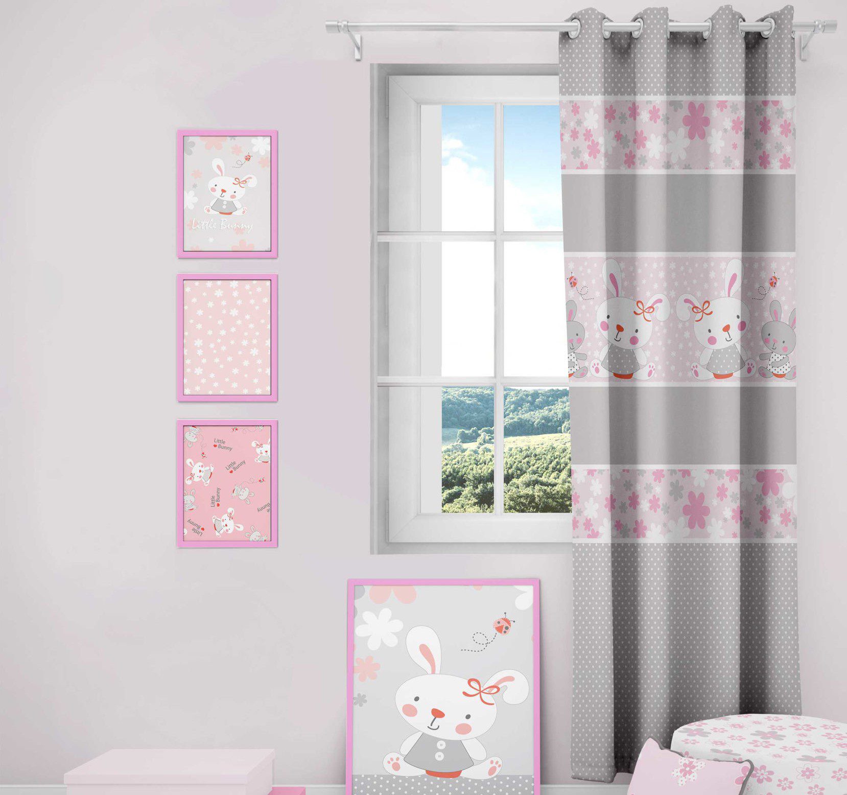 پرده اتاق کودک رزبرن طرح little bunny